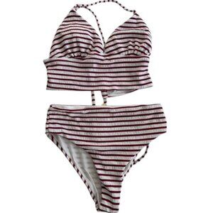 red and white striped two-piece swimsuit size S